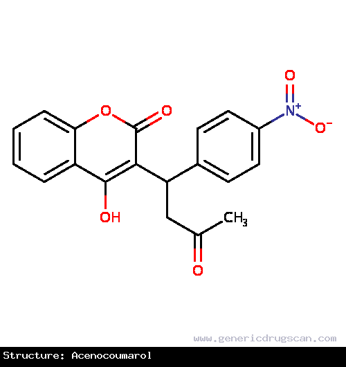 Generic Drug Acenocoumarol prescribed For the treatment and prevention of thromboembolic diseases. More specifically, it is indicated for the for the prevention of cerebral embolism, de...