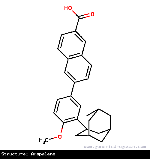 Generic Drug Adapalene prescribed For the topical treatment of comedo, papular and pustular acne (acne vulgaris) of the face, chest or back.