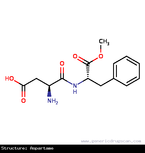 Generic Drug Aspartame prescribed Used as a diet supplement and sugar substitute.