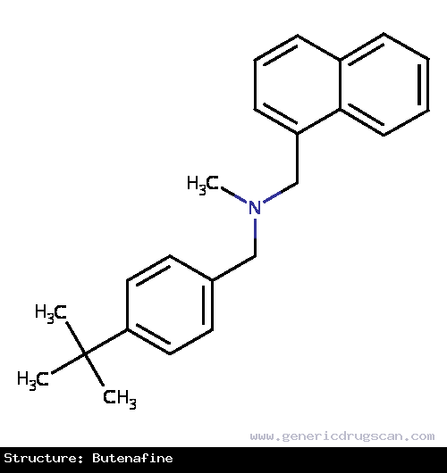 Generic Drug Butenafine prescribed For the topical treatment of the following dermatologic infections: tinea (pityriasis) versicolor due to <i>M. furfur</i>, interdigital tinea pedis...