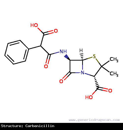 Generic Drug Carbenicillin prescribed For the treatment of acute and chronic infections of the upper and lower urinary tract and in asymptomatic bacteriuria due to susceptible strains o...