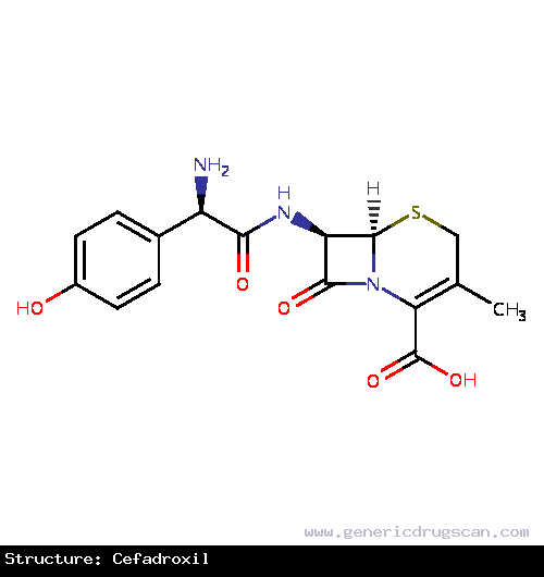 Generic Drug Cefadroxil prescribed For the treatment of the following infections (skin, UTI, ENT) caused by; <i>S. pneumoniae, H. influenzae, staphylococci, S. pyogenes</i> (group A ...