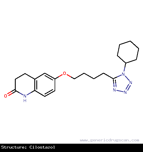 Generic Drug Cilostazol prescribed For the reduction of symptoms of intermittent claudication (pain in the legs that occurs with walking and disappears with rest).