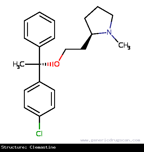 Generic Drug Clemastine prescribed For the relief of symptoms associated with allergic rhinitis such as sneezing, rhinorrhea, pruritus and acrimation. Also for the management of mild...