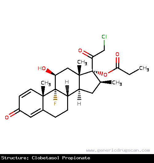 Generic Drug Clobetasol propionate prescribed For short-term topical treatment of the inflammatory and pruritic manifestations of moderate to severe corticosteroid-responsive dermatoses of the ...