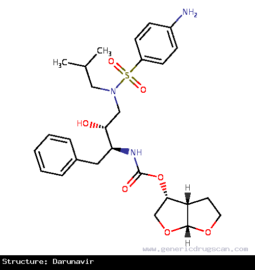 Generic Drug Darunavir prescribed Darunavir, co-administered with ritonavir, and with other antiretroviral agents, is indicated for the treatment of human immunodeficiency virus (HI...