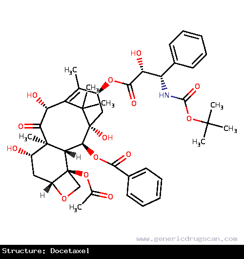 Generic Drug Docetaxel prescribed For the treatment of patients with locally advanced or metastatic breast cancer after failure of prior chemotherapy. Also used as a single agent in...