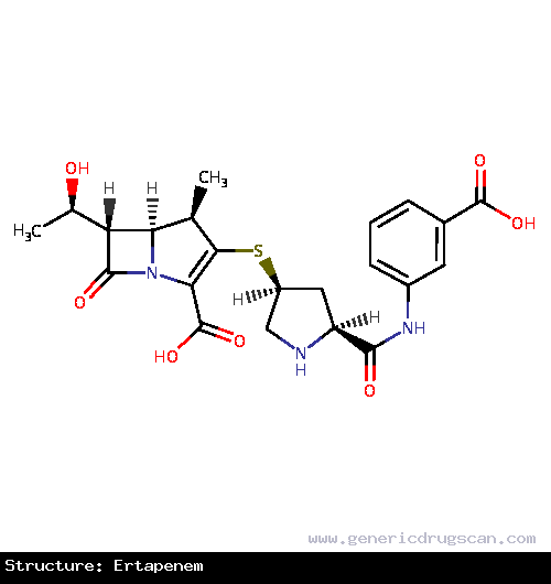 Generic Drug Ertapenem prescribed For the treatment the following moderate to severe infections caused by susceptible isolates of the designated microorganisms: (1) complicated intr...