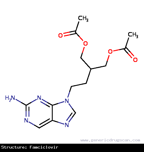 Generic Drug Famciclovir prescribed For the treatment of acute herpes zoster (shingles). Also for the treatment or suppression of recurrent genital herpes in immunocompetent patients ...