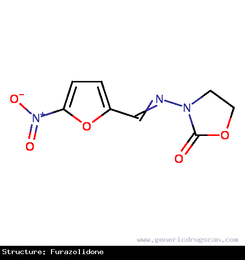 Generic Drug Furazolidone prescribed For the specific and symptomatic treatment of bacterial or protozoal diarrhea and enteritis caused by susceptible organisms.