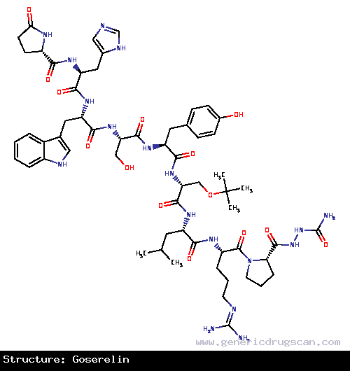 Generic Drug Goserelin prescribed Used to treat hormone-sensitive cancers of the breast (in pre- and peri- menopausal women) and prostate, and some benign gynaecological disorders (...