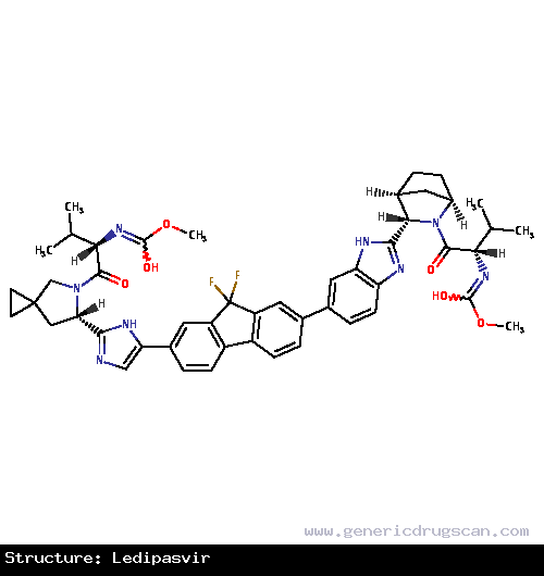 Generic Drug Ledipasvir prescribed Ledipasvir in combination with sofosbuvir, or in combination with sofosbuvir and ribavirin, is indicated for the treatment of chronic hepatitis C (...