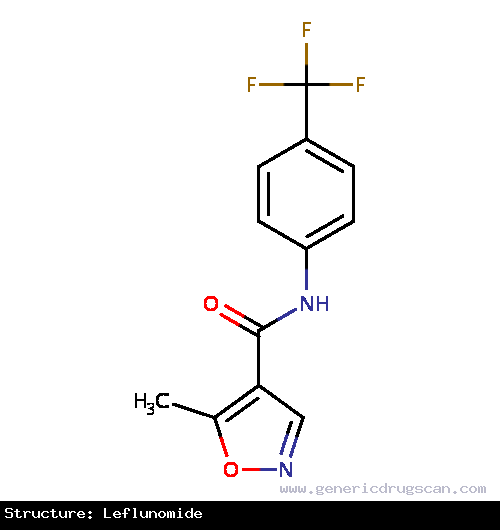 Generic Drug Leflunomide prescribed For the management of the signs and symptoms of active rheumatoid arthritis (RA) to improve physical function and to slow the progression of struct...