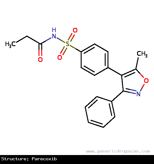 Generic Drug Parecoxib prescribed Used for short term perioperative pain control.