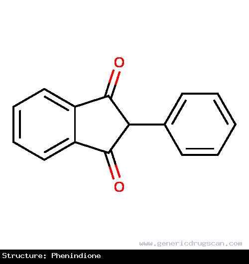 Generic Drug Phenindione prescribed For the treatment of pulmonary embolism, cardiomyopathy, atrial fibrillation and flutter, cerebral embolism, mural thrombosis, and thrombophili. Al...