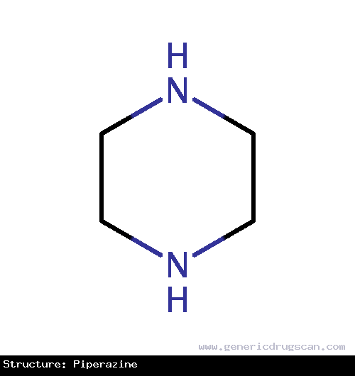 Generic Drug Piperazine prescribed Used as alternative treatment for ascariasis caused by <i>Ascaris lumbricoides</i> (roundworm) and enterobiasis (oxyuriasis) caused by <i>Enterobiu...