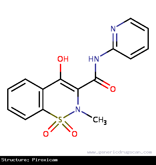 Generic Drug Piroxicam prescribed For treatment of osteoarthritis and rheumatoid arthritis.