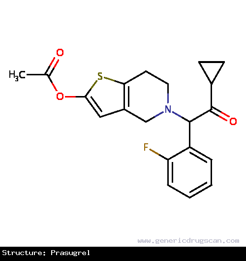 Generic Drug Prasugrel prescribed Indicated in combination with acetylsalicylic acid (ASA) to prevent atherothrombotic events in patients with acute coronary syndrome (ACS) who are ...