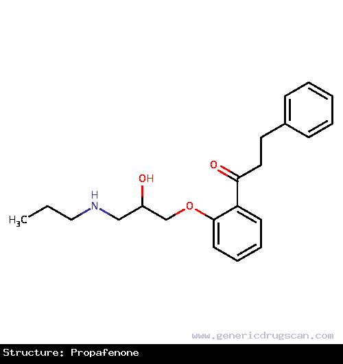 Generic Drug Propafenone prescribed Used to prolong the time to recurrence of paroxysmal atrial fibrillation/flutter (PAF) associated with disabling symptoms in patients without struc...