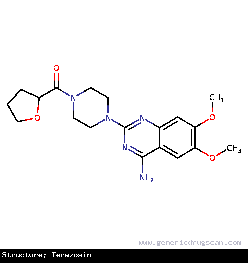 Generic Drug Terazosin prescribed For the treatment of symptomatic BPH and mild to moderate hypertension.