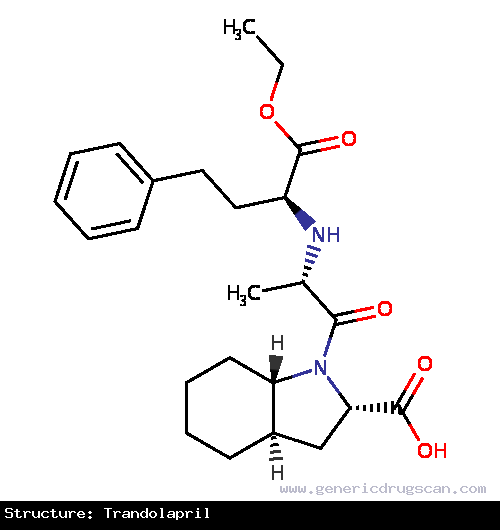 Generic Drug Trandolapril prescribed For the treatment of mild to moderate hypertension, as an adjunct in the treatment of congestive heart failure (CHF), to improve survival following...