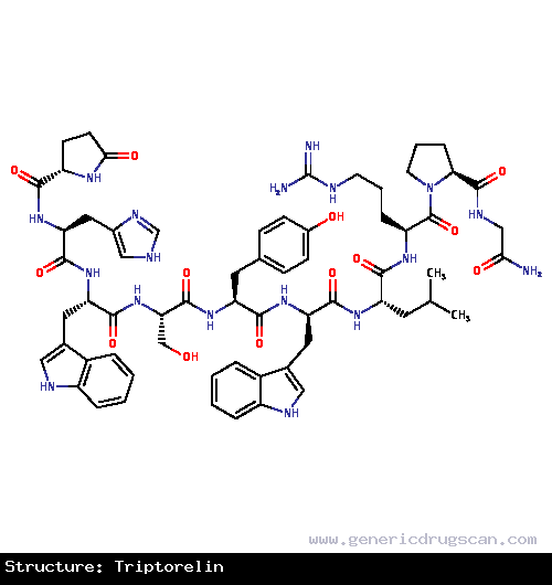 Generic Drug Triptorelin prescribed Triptorelin is indicated for the palliative treatment of advanced prostate cancer.