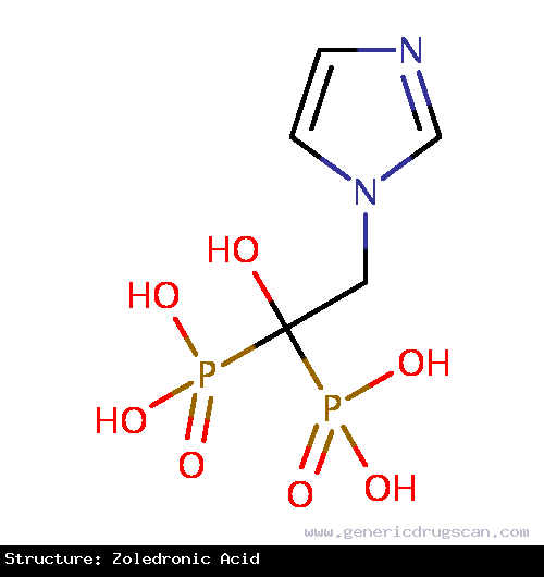 Generic Drug Zoledronic acid prescribed For the treatment of hypercalcemia of malignancy. Also for the treatment of patients with multiple myeloma and patients with documented bone metast...